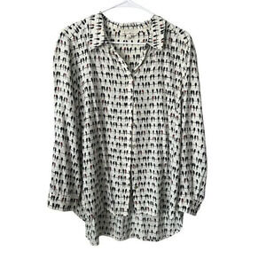 Jane and Delancey White Black & Red Bird Long Sleeve Button‎ Down 1X